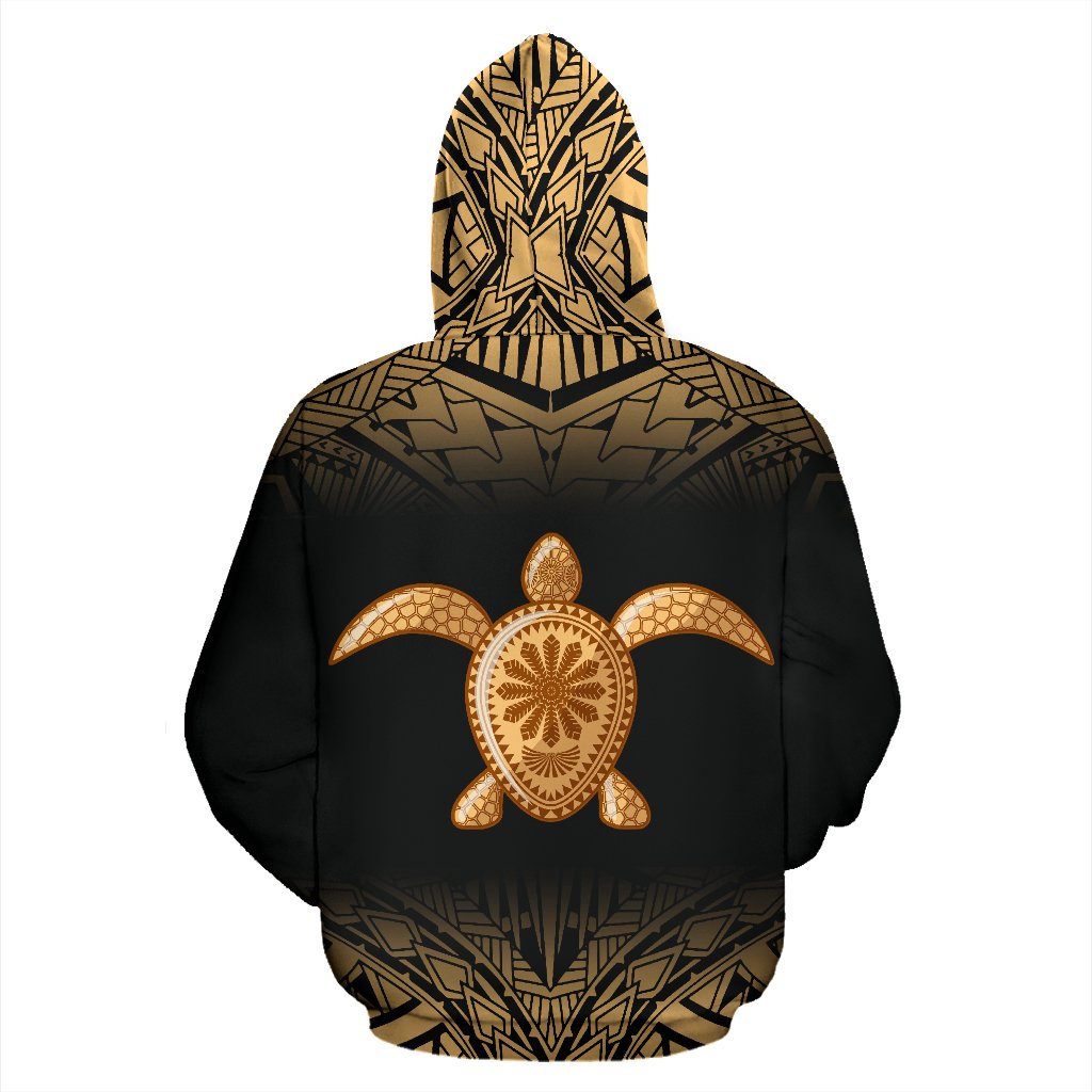 Turtle All Over Custom Hoodie Polynesian Gold Fog Style - Polynesian Pride