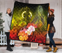 Vanuatu Premium Quilt - Humpback Whale with Tropical Flowers (Yellow) - Polynesian Pride