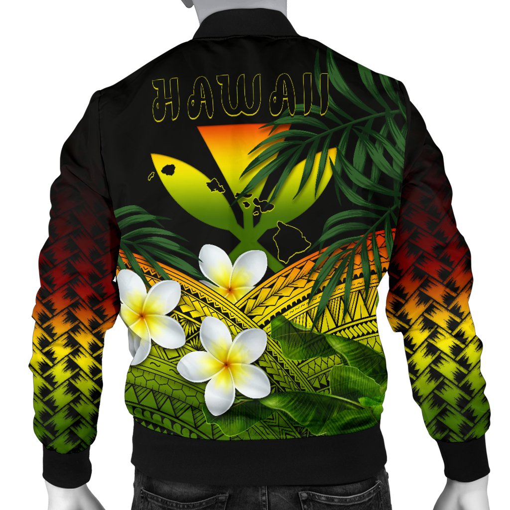 Kanaka Maoli (Hawaiian) Men's Bomber Jacket, Polynesian Plumeria Banana Leaves Reggae - Polynesian Pride