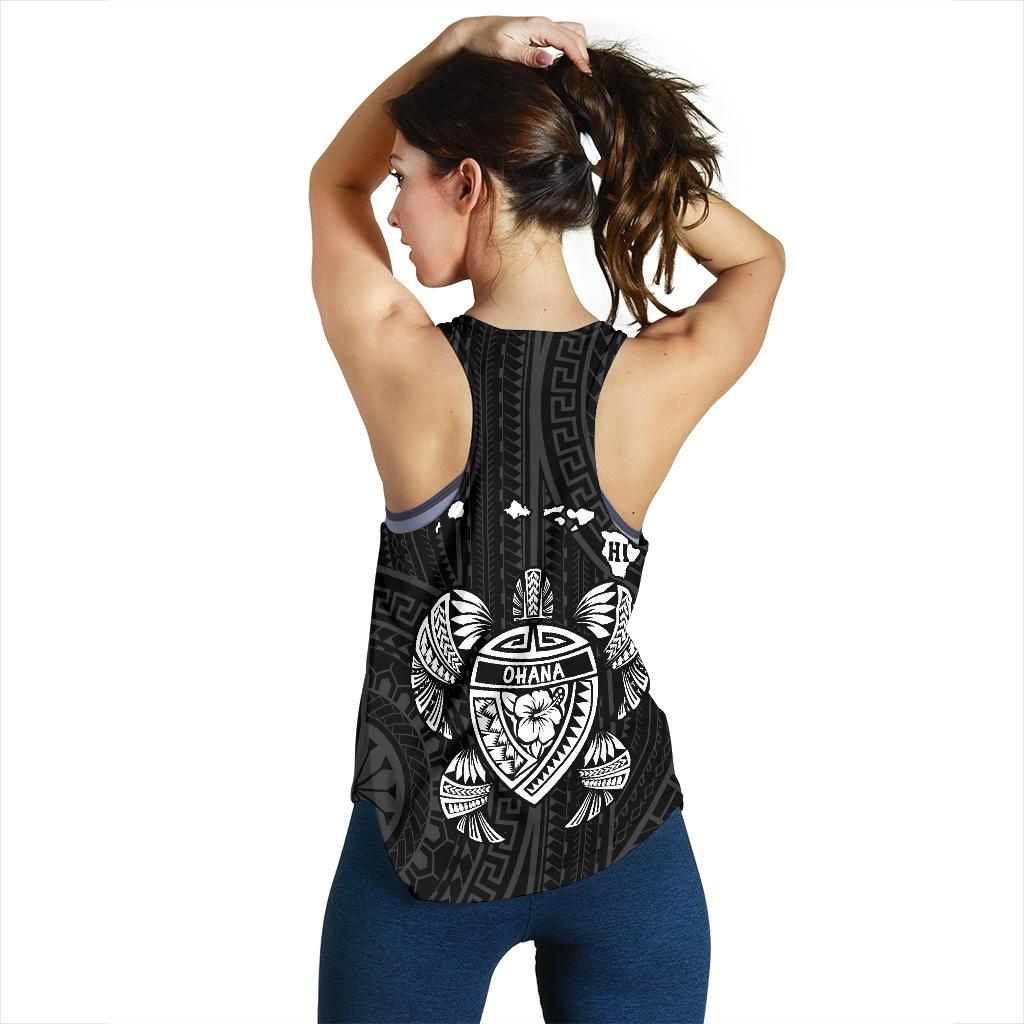 Hawaii Kakau Polynesian Turtle Map Women's Racerback Tank - White - Ohana Style - Polynesian Pride