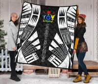Cook Islands Premium Quilt - Cook Islands Polynesian White Tattoo (Black) - Polynesian Pride