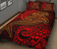 American Samoa Quilt Bed Set - Red Shark Polynesian Tattoo - Polynesian Pride