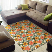 Tropical Flowers Hibiscus Pink Yellow Rug - Polynesian Pride