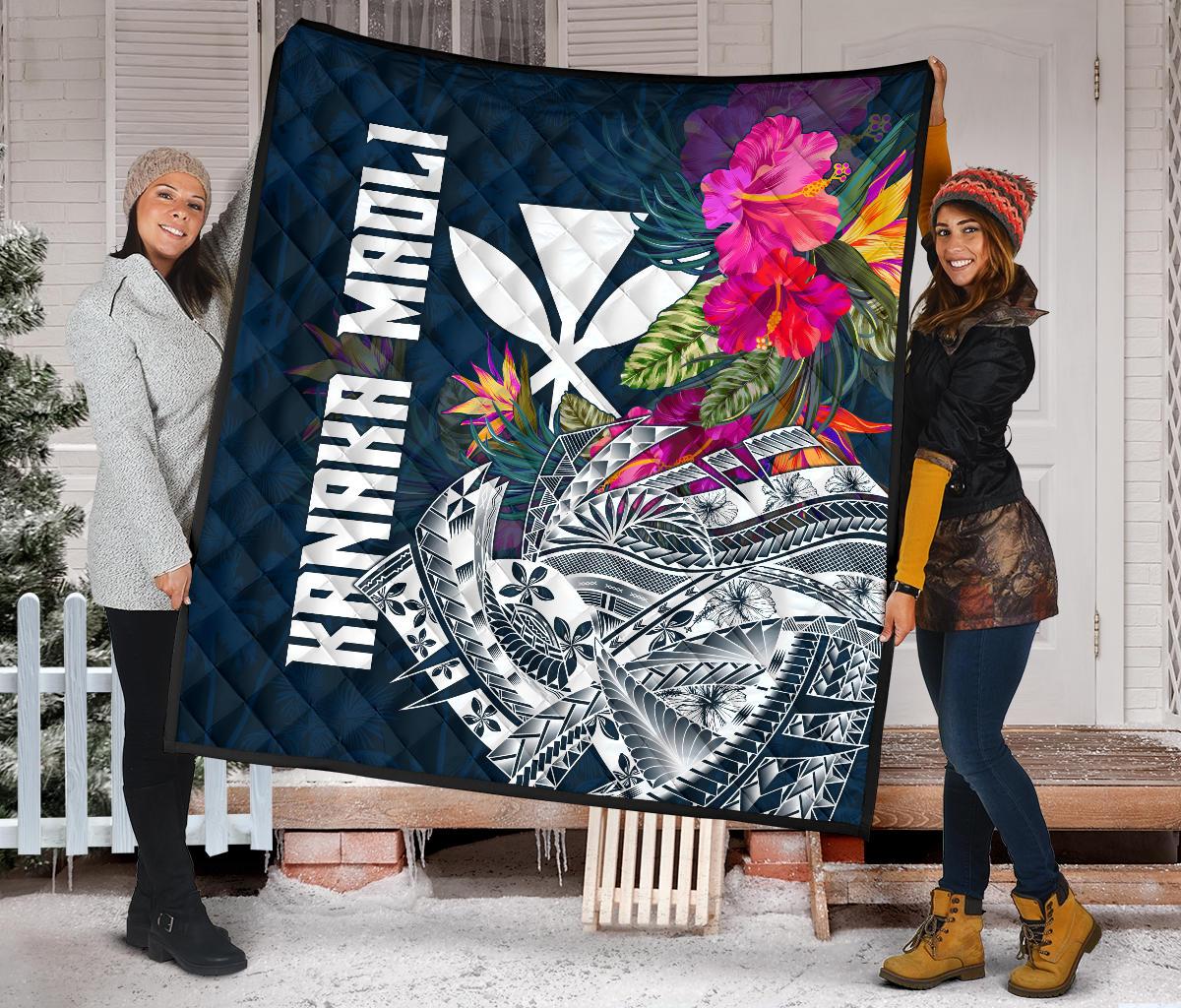 Hawaii Premium Quilt - Polynesian Hibiscus with Summer Vibes - Polynesian Pride