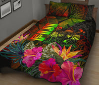 Fiji Polynesian Quilt Bed Set - Hibiscus and Banana Leaves - Polynesian Pride