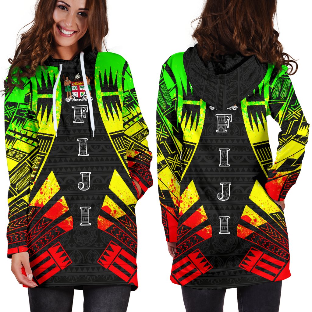 Fiji Hoodie Dress - Polynesian Tattoo Reggae - Polynesian Pride