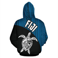 Fiji Tapa Zip up Hoodie Fiji Turtle Mermaid Blue Dark - Polynesian Pride