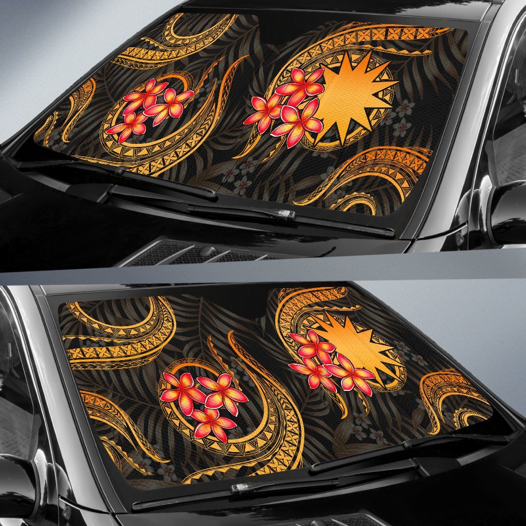 Nauru Auto Sun Shades - Gold Plumeria - Polynesian Pride