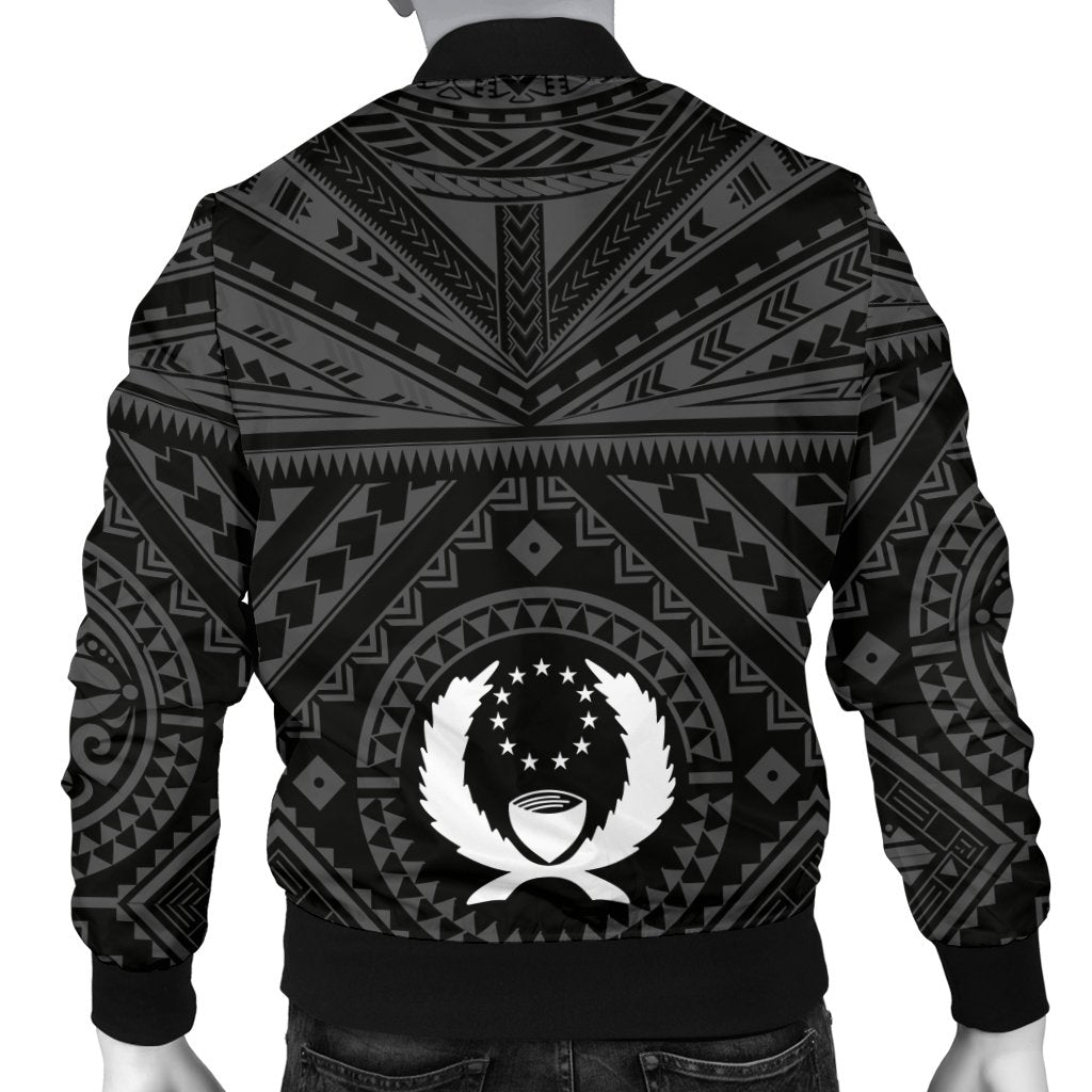 Pohnpei Personalised Men's Bomber Jacket - Pohnpei Seal With Polynesian Tattoo Style ( Black) - Polynesian Pride
