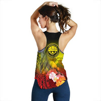 Federated States of Micronesia Women's Racerback Tank - Humpback Whale with Tropical Flowers (Yellow) - Polynesian Pride