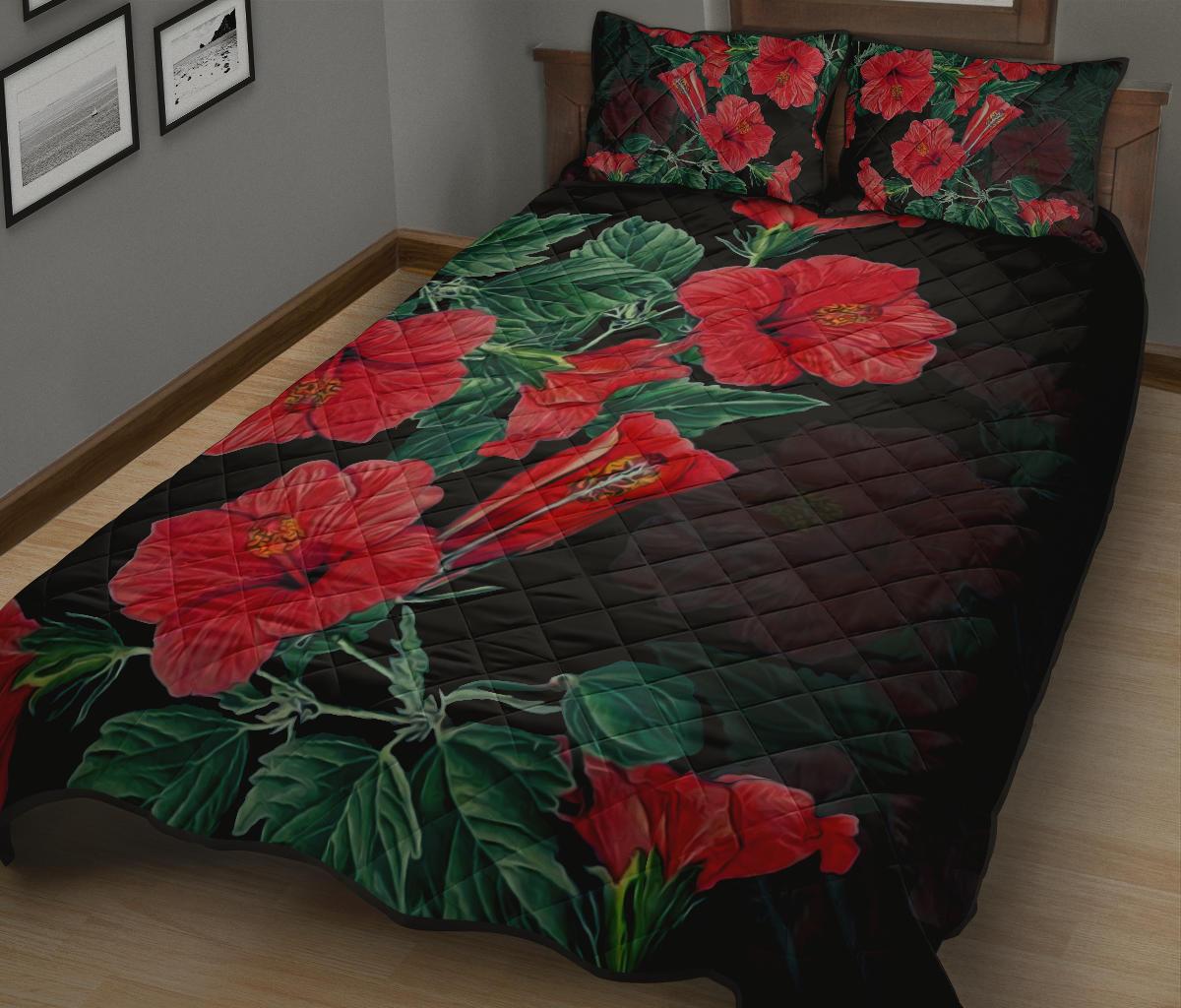 Hibiscus Red Flower Quilt Bed Set - Polynesian Pride