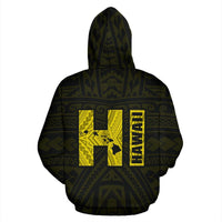 Polynesian Kakau Kanaka Map of Hawaii Hoodie Yellow - Polynesian Pride