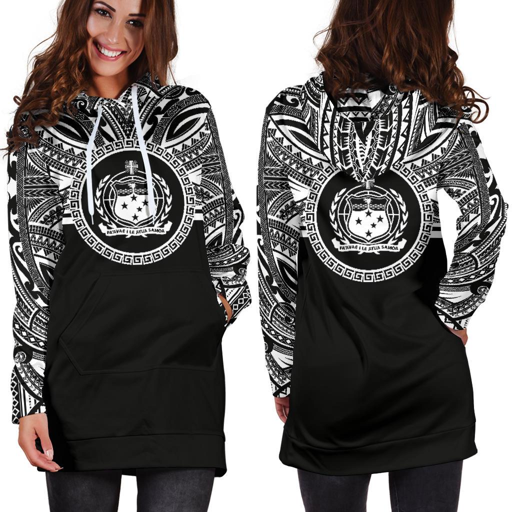 Samoa Women Hoodie Dress - Samoa Coat Of Arms Polynesian Black Color - Polynesian Pride