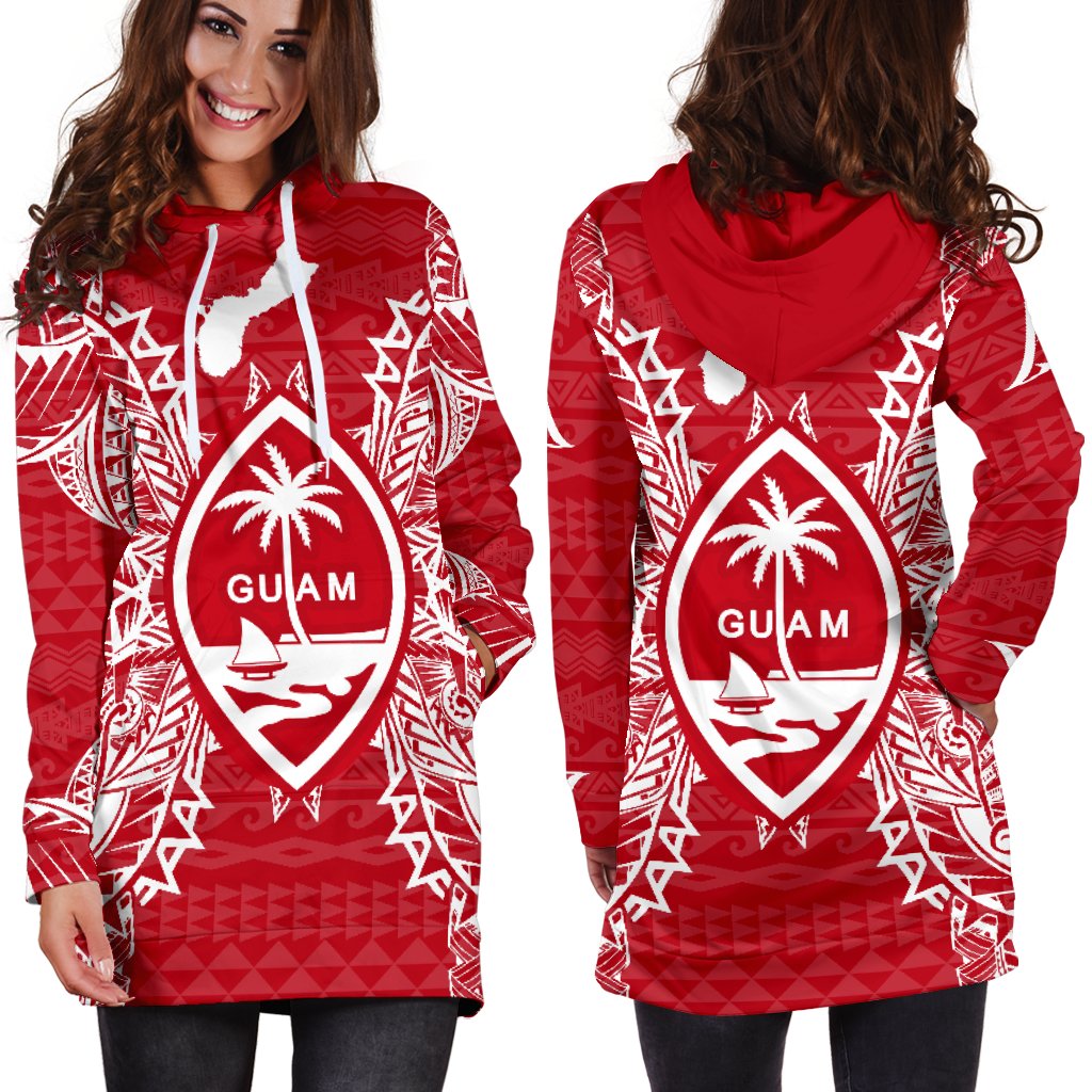 Guam Polynesian Hoodie Dress Map Red White - Polynesian Pride