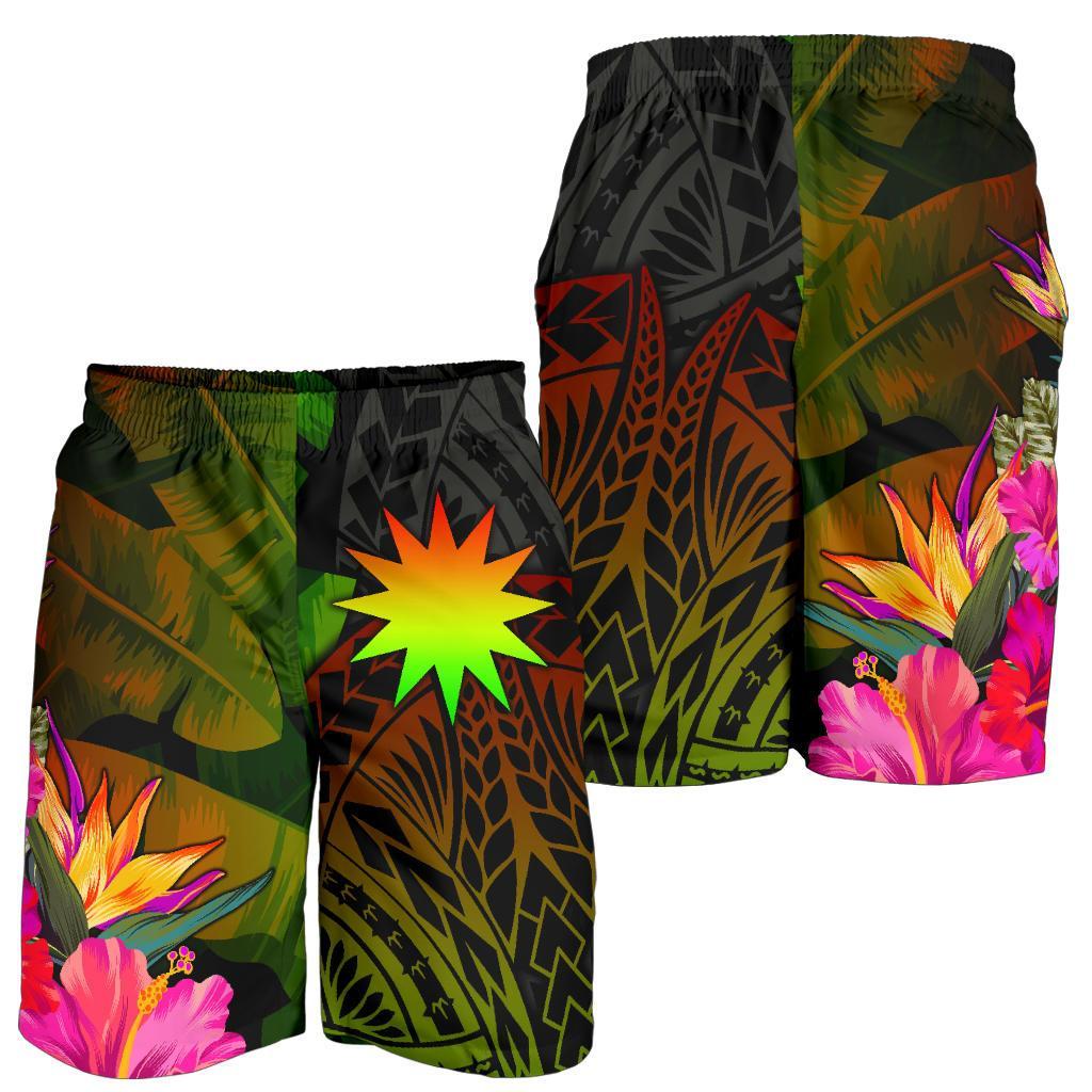 Nauru Polynesian Men's Shorts - Hibiscus and Banana Leaves - Polynesian Pride