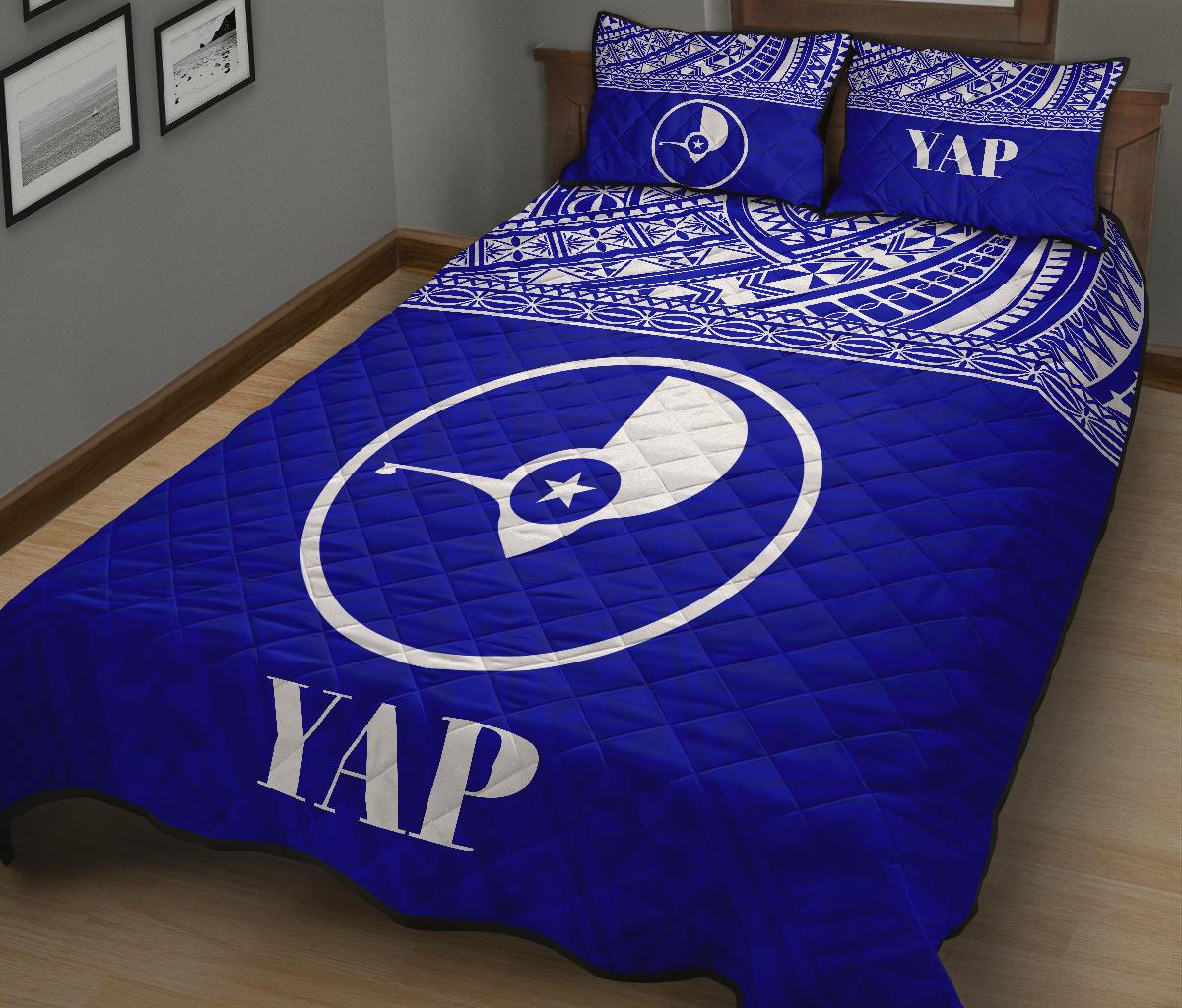Yap Micronesia Quilt Bed Set - Yap Flag Blue Version - Polynesian Pride