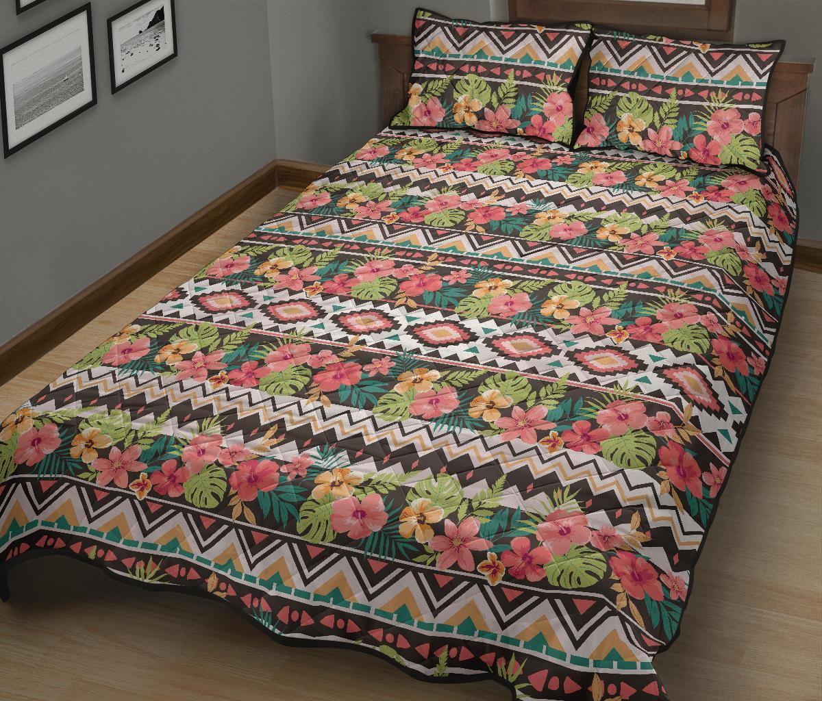 Hawaii Quilt Bed Set Hibiscus Ethnic Mix Tropical Flower AH - Polynesian Pride