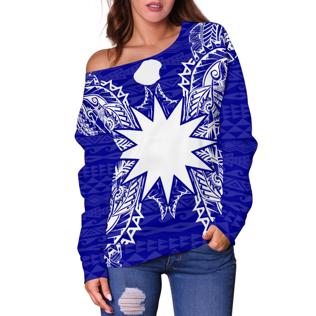Nauru Polynesian Shoulder Sweater Map Blue - Polynesian Pride