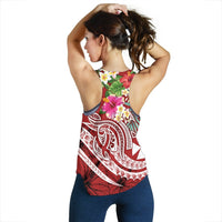 Wallis and Futuna Polynesian Women's Racerback Tank - Summer Plumeria (Red) - Polynesian Pride