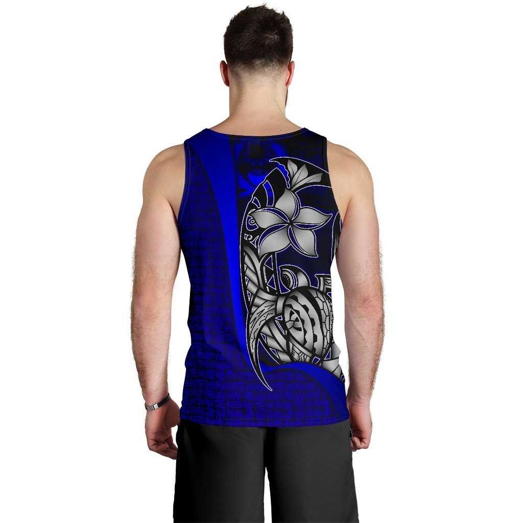 Pohnpei Micronesia Men's Tank Top Blue - Turtle With Hook - Polynesian Pride