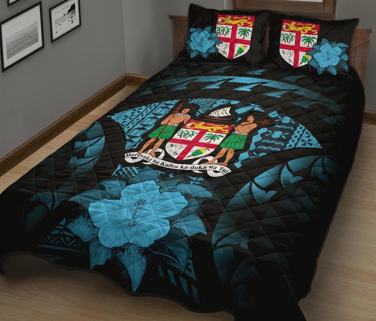 Fiji Polynesian Quilt Bed Set Hibiscus Blue - Polynesian Pride