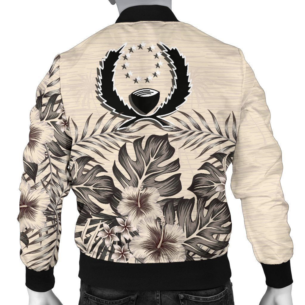 Pohnpei Men's Bomber Jacket - The Beige Hibiscus - Polynesian Pride