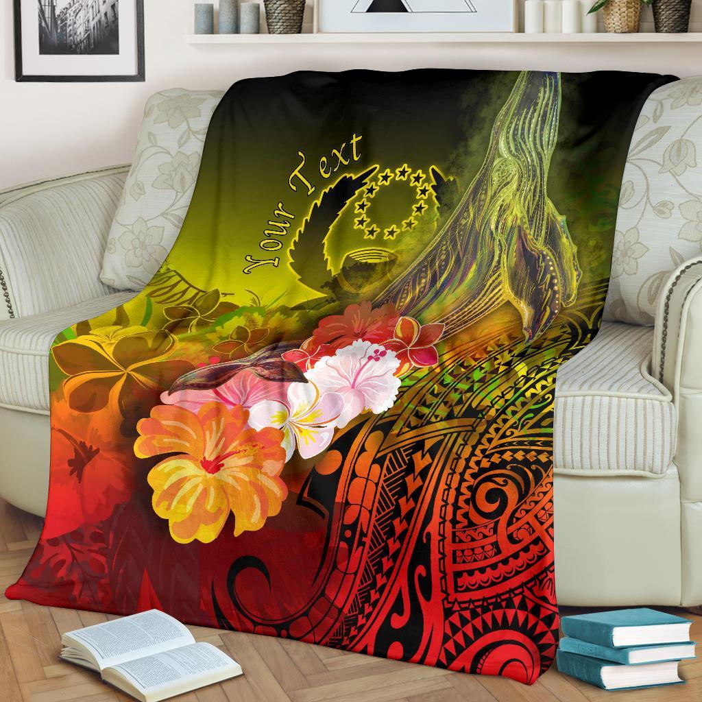 Pohnpei Custom Personalised Premium Blanket - Humpback Whale with Tropical Flowers (Yellow) - Polynesian Pride