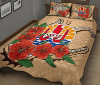Tahiti Polynesian Quilt Bed Set - Hibiscus Coat of Arm Beige - Polynesian Pride