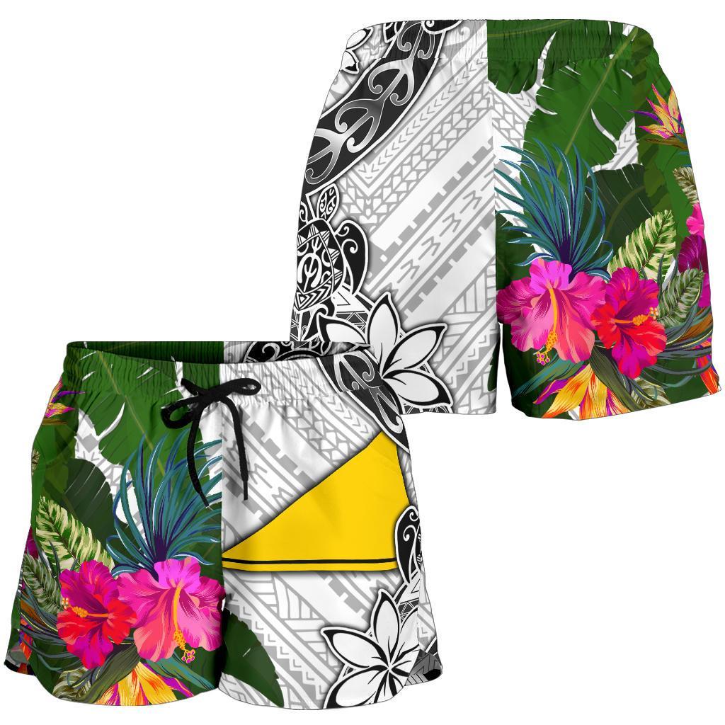 Tokelau Women's Short White - Turtle Plumeria Banana Leaf - Polynesian Pride
