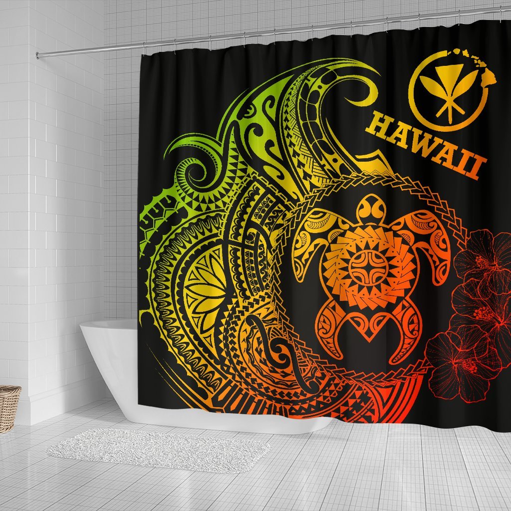 Hawaii Polynesian Shower Curtain - Vintage Polynesian Turtle (Reggae) - Polynesian Pride