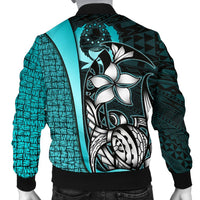 Pohnpei Micronesia Men's Bomber Jackets Turquoise - Turtle With Hook - Polynesian Pride