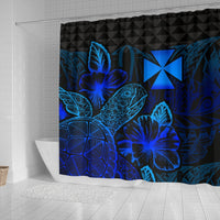 Wallis And Futuna Shower Curtain Turtle Hibiscus Blue - Polynesian Pride