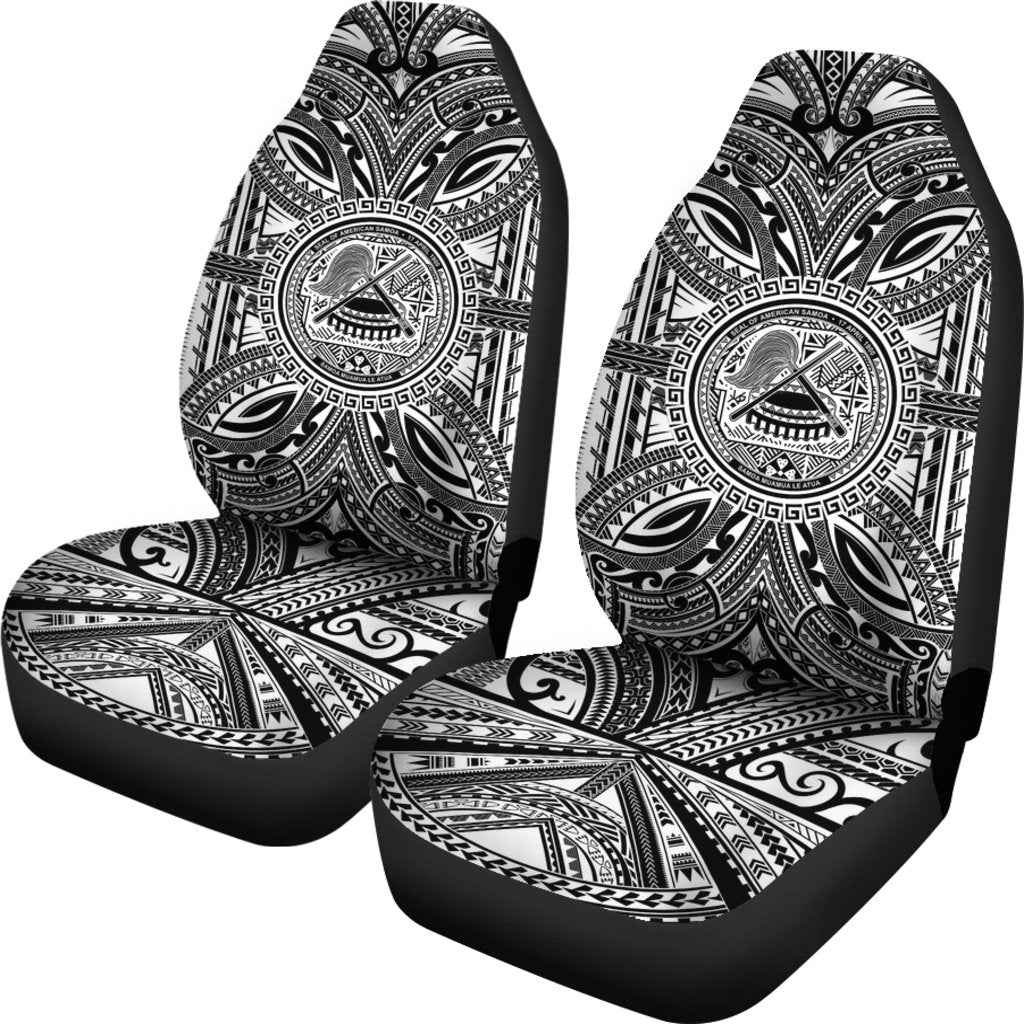 American Samoa Car Seat Cover - American Samoa Coat Of Arms Polynesian White Black - Polynesian Pride