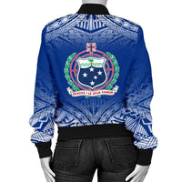 Samoa Custom Personalised Women's Bomber Jacket - Polynesian Fog Blue - Polynesian Pride