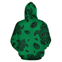 Hawaii Hoodie Polynesian Turtle Palm and Sea Pebbles Green Pullover - Polynesian Pride