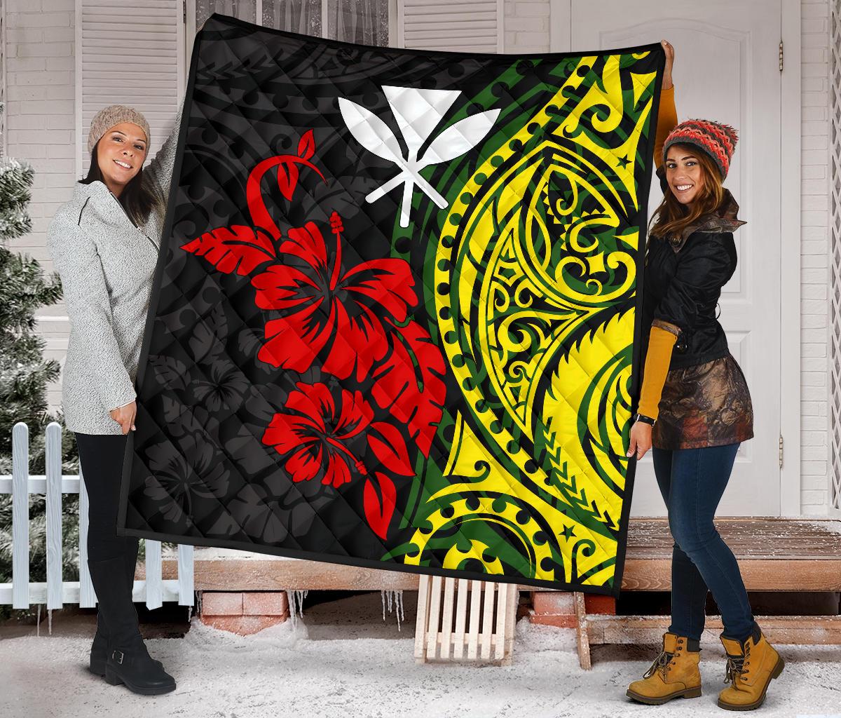 Hawaii Premium Quilt - Kanaka Maoli Hibiscus Flowers - Polynesian Pride