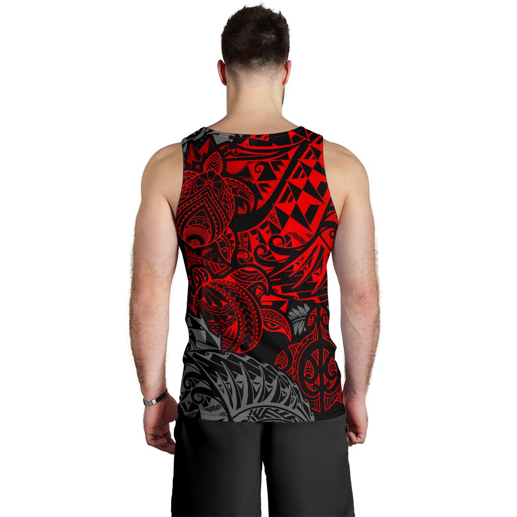 Tahiti Polynesian Men Tank Top - Red Turtle Hibiscus Flowing - Polynesian Pride