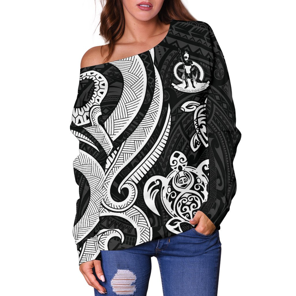 Vanuatu Women's Off Shoulder Sweater - White Tentacle Turtle - Polynesian Pride