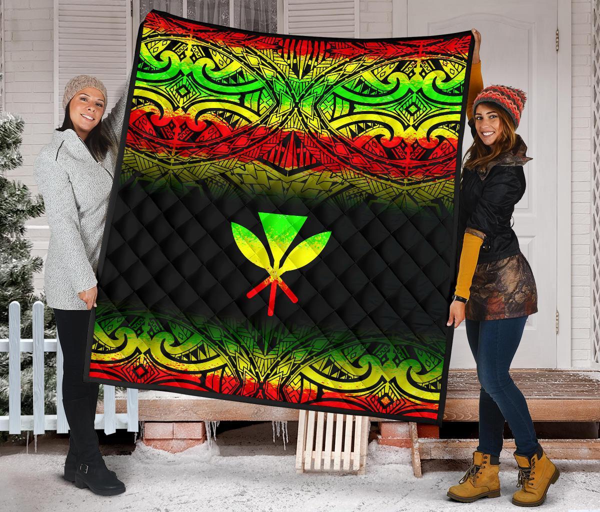 Hawaii Premium Quilt - Reggae Kanaka Maoli Polynesian Tattoo & Black Frog - Polynesian Pride