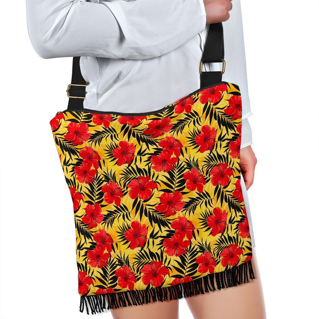 Hawaii Tropical Flowers And Palm Leaves Crossbody Boho Handbag - Polynesian Pride