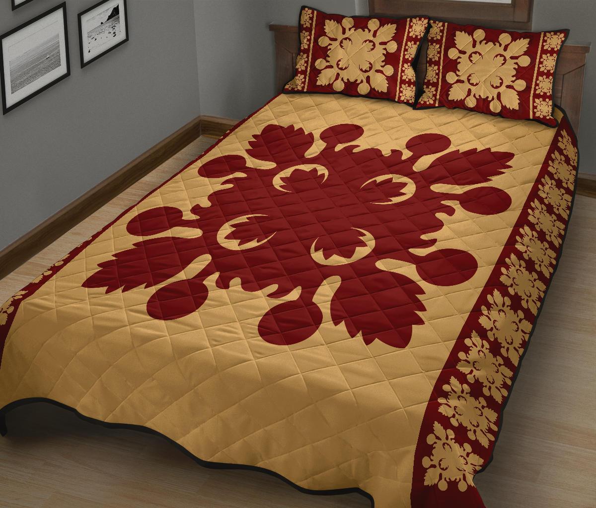 Hawaiian Quilt Pattern Palm Quilt Bed Set - Polynesian Pride