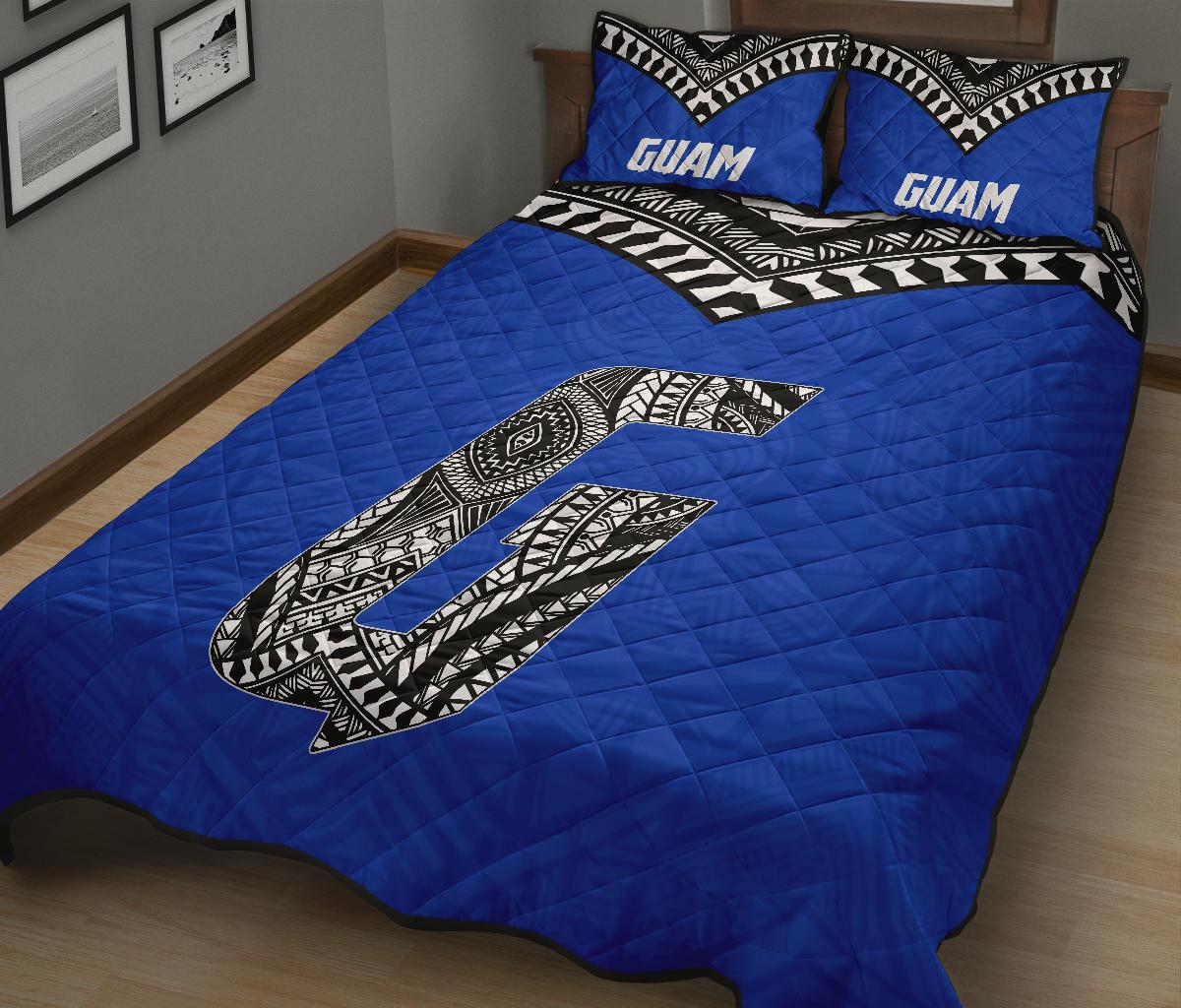 Guam Quilt Bed Set - Guam Polynesian Tattoo Blue Version - Polynesian Pride