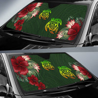 Hawaii Car Sun Shade - Turtle Hibiscus Pattern Hawaiian Car Sun Shade - Green - Polynesian Pride