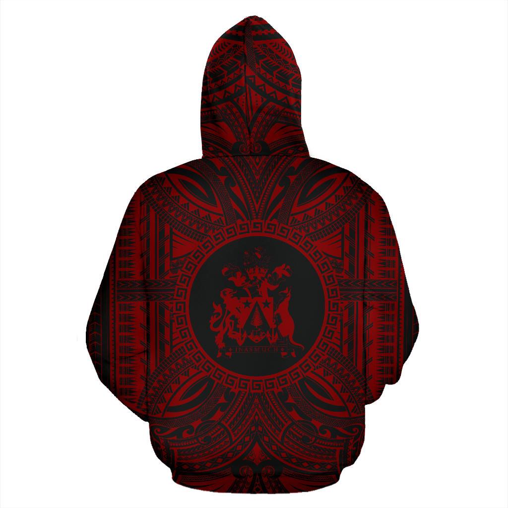 Norfolk Island ll Over Hoodie Norfolk Island Coat of rms Polynesian Red Black - Polynesian Pride
