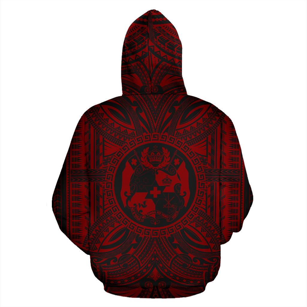 Tonga ll Over Hoodie Tonga Coat of rms Polynesian Red Black - Polynesian Pride