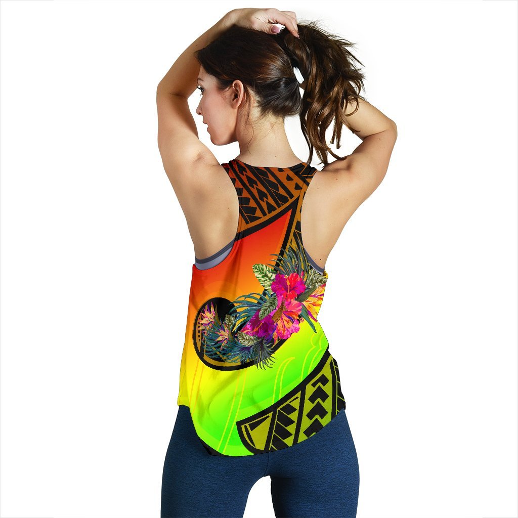 Yap Women's Rscerback Tank - Polynesian Hook And Hibiscus (Reggae) - Polynesian Pride
