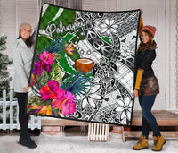 Pohnpei Premium Quilt White - Turtle Plumeria Banana Leaf - Polynesian Pride