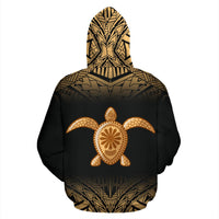 Turtle All Over Custom Zip up Hoodie Polynesian Gold Fog Style - Polynesian Pride