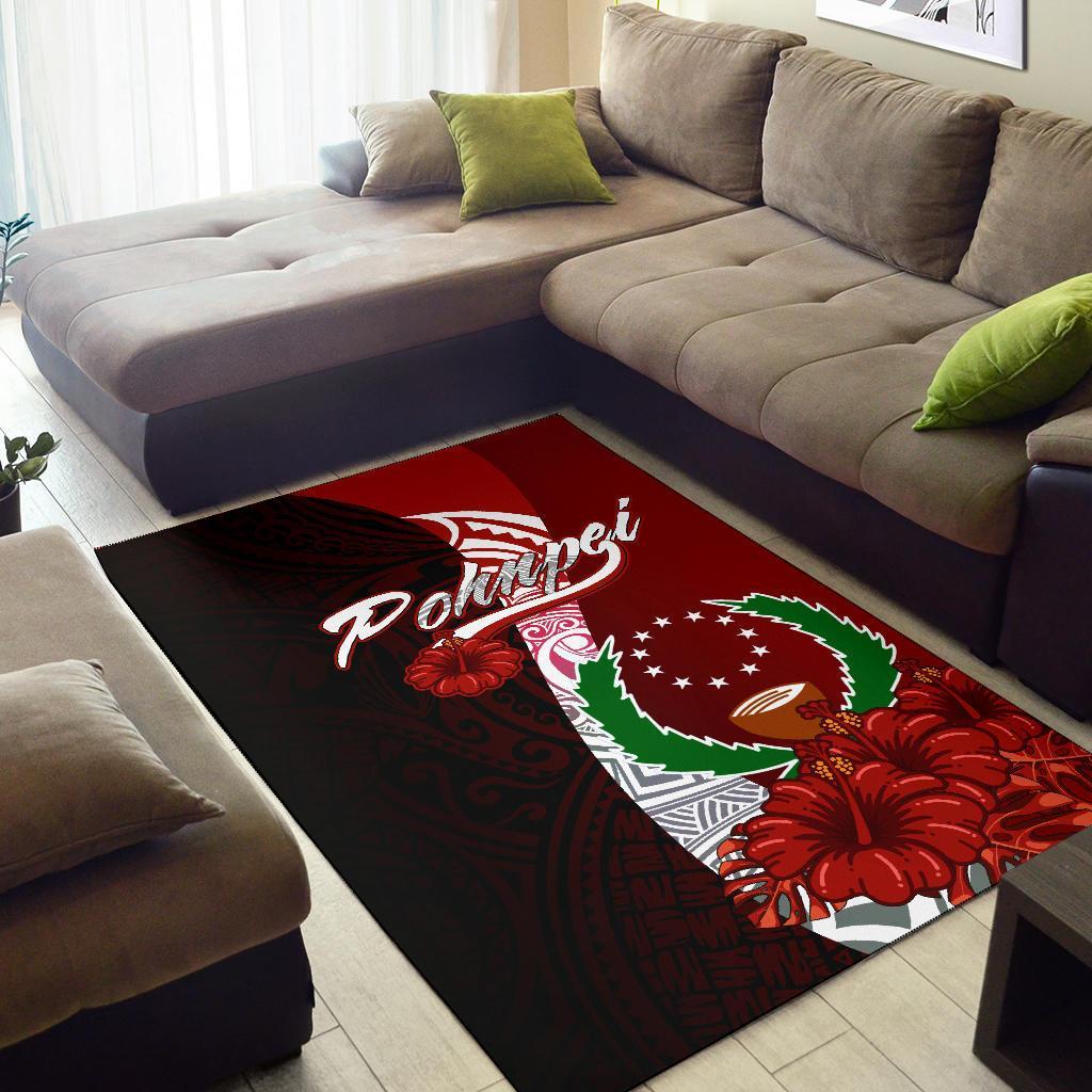 Pohnpei Micronesia Area Rug - Coat Of Arm With Hibiscus - Polynesian Pride