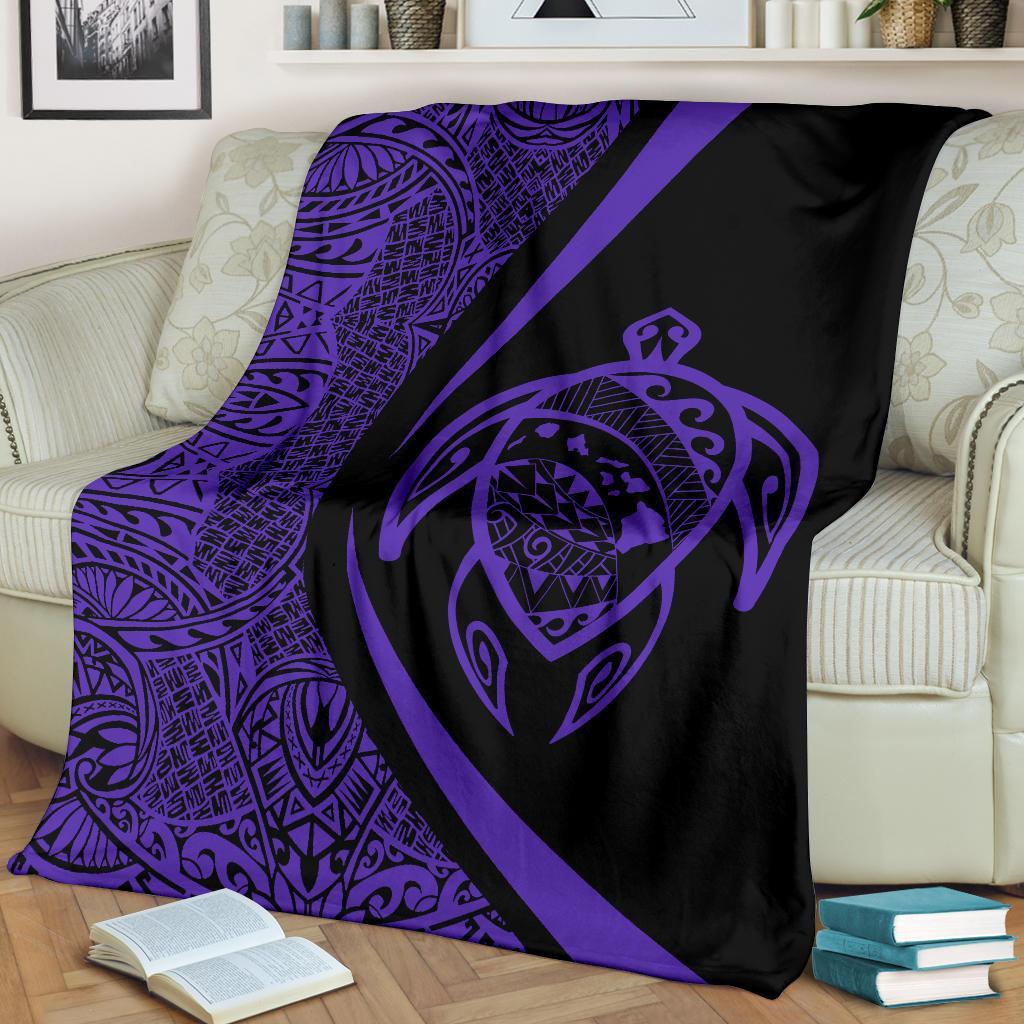 Hawaii Turtle Map Polynesian Premium Blanket - Purple - Circle Style - Polynesian Pride